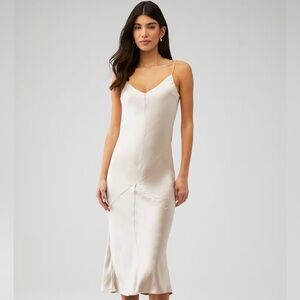 Revolve x Line & Dot Dolly Champagne Satin Midi Dress